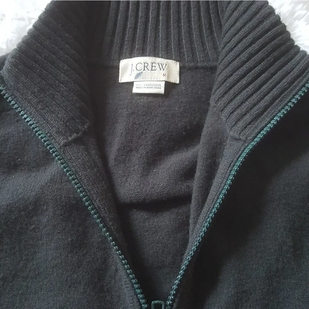 J. Crew Lambswool Jacket Ribbed Hem Winter Zip Front Pockets Mens‎ Size Medium
